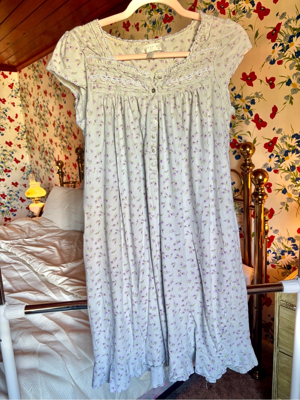 eileen west 100% cotton floral nightgown dress s cottagecore coquette prairie